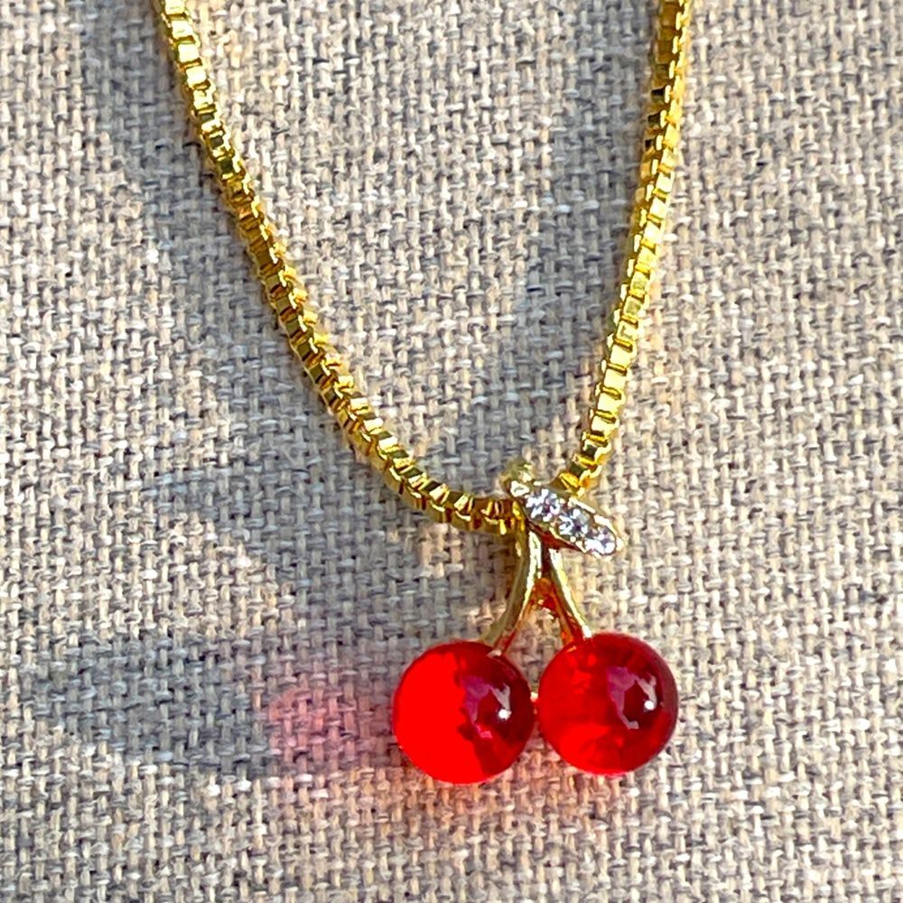 Absolutely adorable cherry necklace gold red gift new girlfriend wife friend
